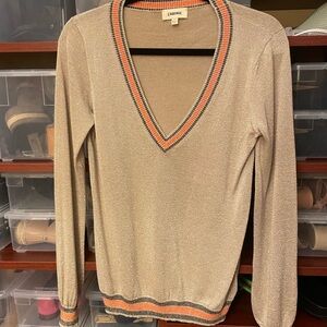 L'AGENCE V-Neck Sweater with Orange and Black Stripes